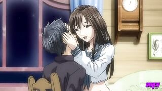 Hirohashi tells him that his face looks just like the beloved stepbrother she lost, then rubs her clit against his cock