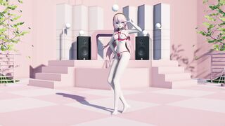 Lovely girl with tender tits dances in bondage.