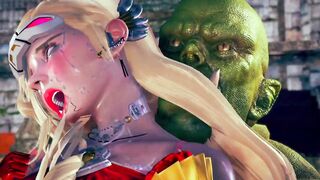 Justice powerful heroine battle to darkness goblin - 3d hentai animation