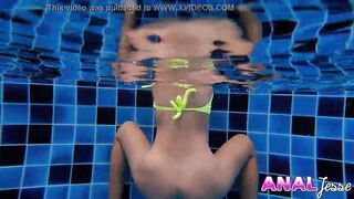 Asian Girl Swims with Big Butt Plug