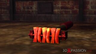 Hardcore dickgirl bangs hard a sexy Harley Quinn in basement