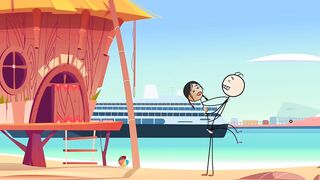 Cartoon Hot Stick Girl Fucking with a Small Dick – Sexy Stick Man at Nude Beach