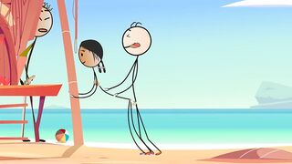 Cartoon Hot Stick Girl Fucking with a Small Dick – Sexy Stick Man at Nude Beach