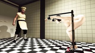 A sexy brunette with big boobs gets fucked hard by a butcher