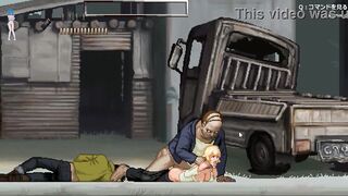 Cute blonde has sex with zombie man in erotic hentai gameplay
