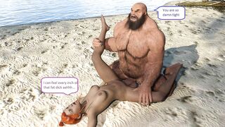 Redhead diver gets caught by hairy man on a secluded island