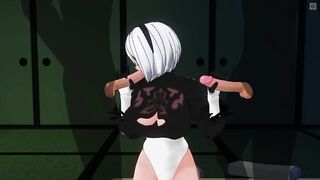3D HENTAI 2B jerks off her friends