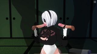 3D HENTAI 2B jerks off her friends