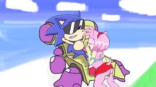 Amy gives Sonic a sloppy blowjob