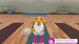 VR Pornstar Sneezing Pixels stretching in the gym, before her photo shoot