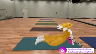 VR Pornstar Sneezing Pixels stretching in the gym, before her photo shoot
