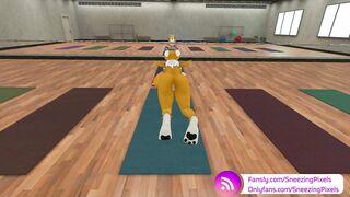 VR Pornstar Sneezing Pixels stretching in the gym, before her photo shoot
