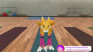 VR Pornstar Sneezing Pixels stretching in the gym, before her photo shoot