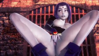 Raven is rubbing and fingering her pussy : Teen Titans Porn