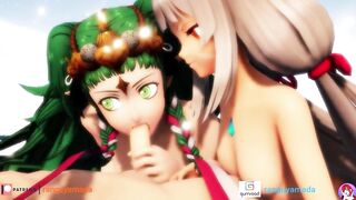 MMD R18 Nia x Sothis Double Blowjob