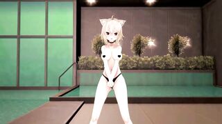Okayu Nekomata Dancing Hentai Hololive Cat Girl Underwear Nekomimi MMD 3D Beige Hair Color Edit Smixix