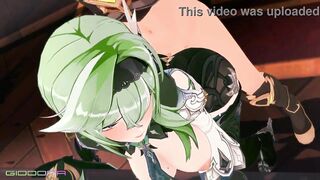 Eula Lawrence Genshin Impact Hentai DoggyStyle Sex and Blowjob Big Boobs Girl MMD 3D Green Hair Color Edit Smixix