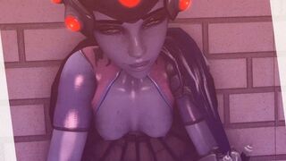 Widowmaker from Overwatch stuck in the wall hole and she be fucked from behind