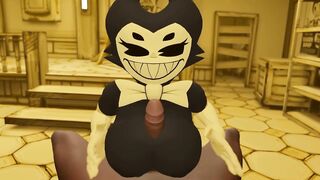 Cum on the face Bendy and the Ink Machine Bendy jerks off a dick with her big breasts for a guy b