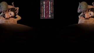 VReal 18K Double Blowjob, one sucking the dick and another sucking a ball - FFM, threesome - Featuring Jill Valentine and Harley Quinn