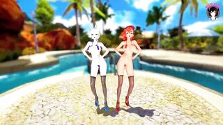 Two Lesbian Cuties Dancing + Footjob + Threesome SEX (3D HENTAI)