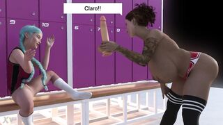 Lisa without panties in the locker room ends up squirting on her friend's face