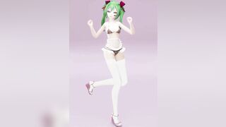 Hatsune Love Cycle, Vertical Screen - Strip Dance, Nude, 3D, Dark Green Hair, Color Edit smixix