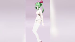 Hatsune Love Cycle, Vertical Screen - Strip Dance, Nude, 3D, Dark Green Hair, Color Edit smixix