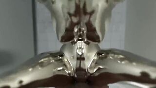 Silver alien girl rides a dick cowgirl in the bathroom