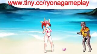 Cute 18 lady has sex with monsters men in Sp beach hentai game
