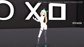 HENTAI MIRAI AKARI VIRTUAL YOUTUBER MMD UNDRESS MUSIC VIDEO DANCE 3D BLONDE GIRL DARK GREEN EYES COLOR EDIT SMIXIX