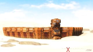 Cyber fuck machine in action! Sexy shemale plays with super busty girl