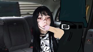 Goth girl gives blowjob in taxi after clubbing all night
