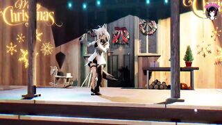 Cute White Cat Girl Dancing + Gradual Undressing