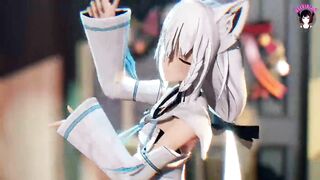 Cute White Cat Girl Dancing + Gradual Undressing