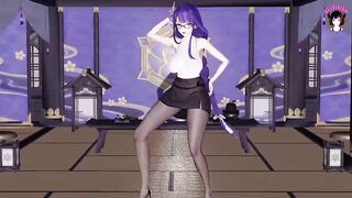 Genshin Impact - Raiden - Sexy Ofiice Pantyhose + Skirt Dance + Sex With Huge Cock