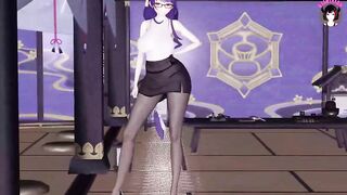 Genshin Impact - Raiden - Sexy Ofiice Pantyhose + Skirt Dance + Sex With Huge Cock