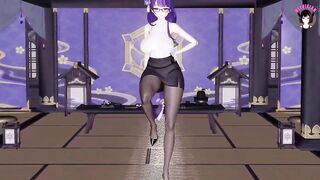 Genshin Impact - Raiden - Sexy Ofiice Pantyhose + Skirt Dance + Sex With Huge Cock
