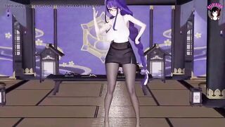 Genshin Impact - Raiden - Sexy Ofiice Pantyhose + Skirt Dance + Sex With Huge Cock