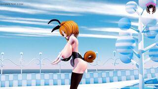 Cute Teen With Huge Tits Dancing In Bunny Suit With Black Stockings (3D HENTAI)