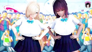 2 Huge Tits Schoolgirls Dancing + Gradual Undressing (3D HENTAI)