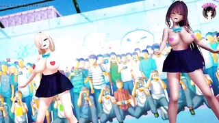 2 Huge Tits Schoolgirls Dancing + Gradual Undressing (3D HENTAI)
