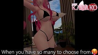 Vtuber gets so wet posing in tiny bikini! Catgirl shows all her curves for you!