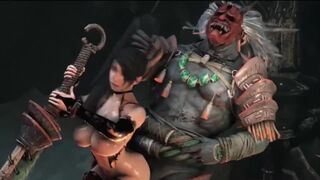 Big monsters fuck a college girl in the dark dungeon