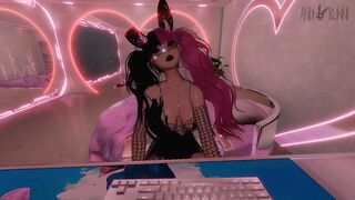 Your virtual Girlfriend gets under the desk support and cums hard