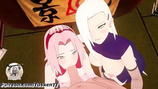 NARUTO 3D HENTAI: Kunoichi Sluts Ino & Sakura thanking their hero Naruto