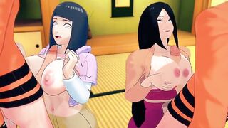 Naruto 3D Hentai: Hyuga Clan Sluts Hinata & Hanabi fight Naruto's Shadow Clones With Their Massive Tits