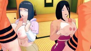 Naruto 3D Hentai: Hyuga Clan Sluts Hinata & Hanabi fight Naruto's Shadow Clones With Their Massive Tits