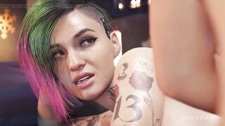 short haired girl fuck with fluorescent big dildo and squirt