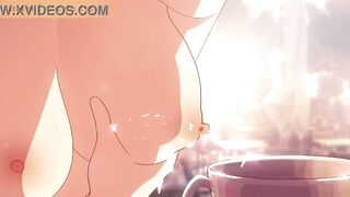 Squirting Milk, Lactating into a coffee cup Hentai Animation